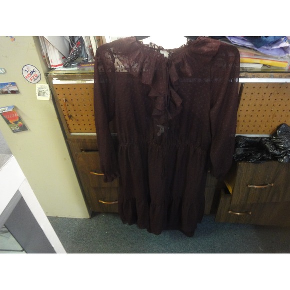 H&M Dresses & Skirts - H&M Maroon Sheer dress with attached slip long sleeves size 14 NWT